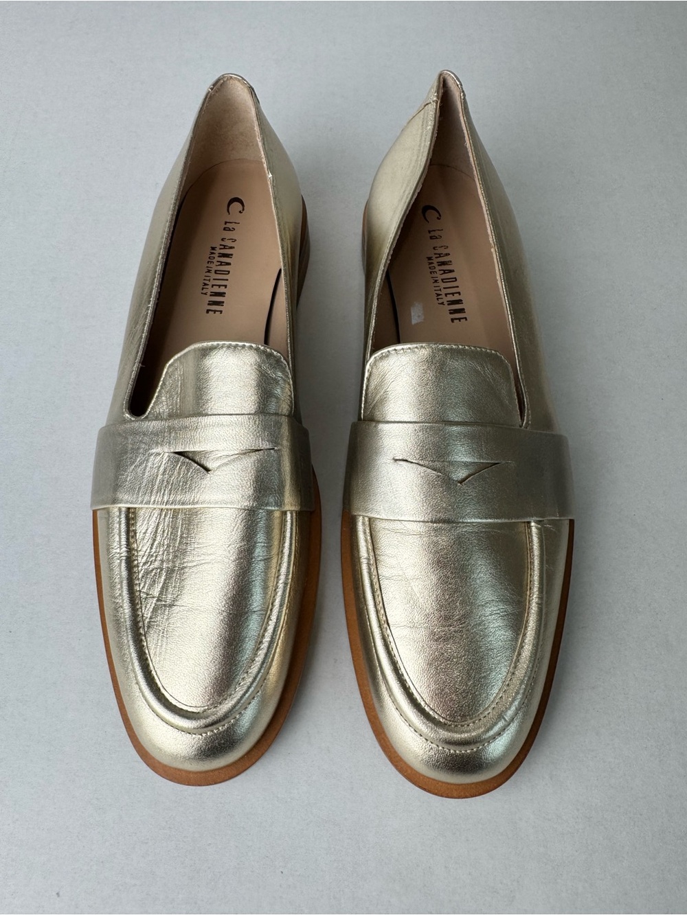 La CANADIENNE Metallic Gold Leather Loafers
